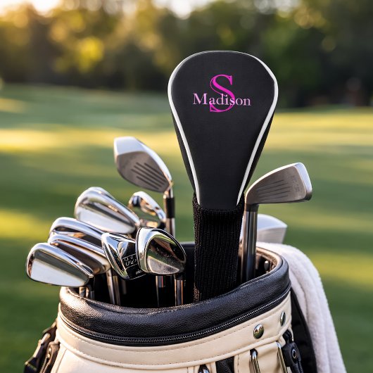 Persoonlijk initialen monogram zwart roze golfheadcover