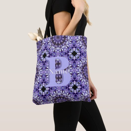 Persoonlijk Initialen Naam Bloem Kunst Tote Bag (Dichtbij)