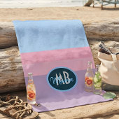 Persoonlijk initialen pastel roze & blauwe streep strandlaken