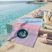 Persoonlijk initialen pastel roze & blauwe streep strandlaken