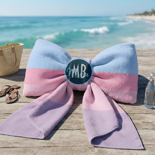 Persoonlijk initialen pastel roze & blauwe streep strandlaken