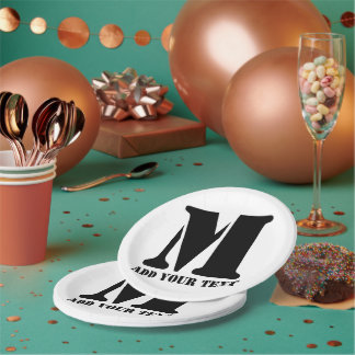 Persoonlijk Initialen Zwart Aangepast Modern Tekst Papieren Bordje