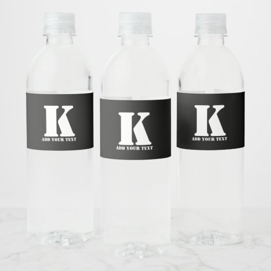 Persoonlijk Initialen Zwart Aangepast Modern Tekst Waterfles Etiket (Flessen)