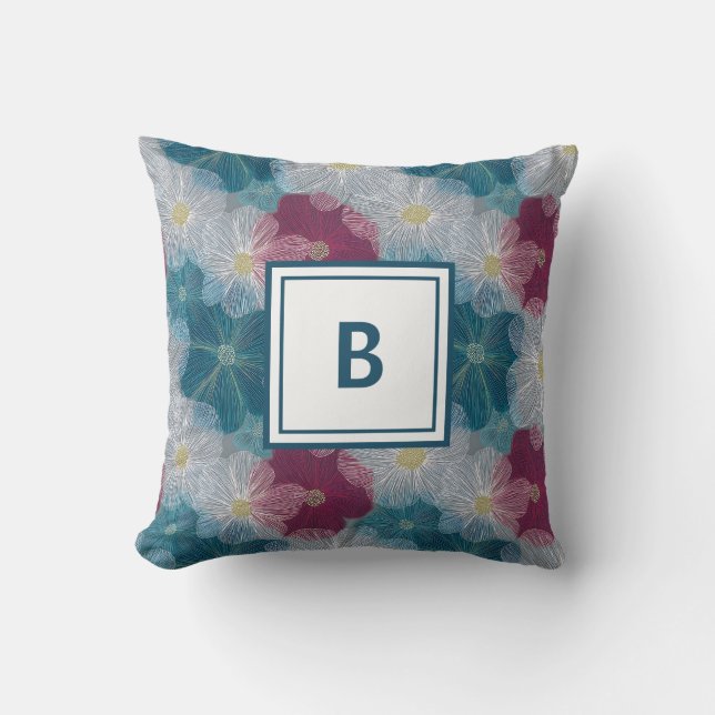 Persoonlijk Initialenlogo - Elegante Moderne Bloem Kussen (Voorkant)