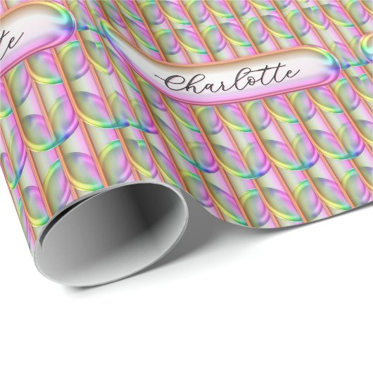 Persoonlijk Irideerend Glas Aangepaste Naam Modern Cadeaupapier (Rol Hoek)
