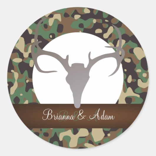 Persoonlijk jachtthema Antlers Camo Wedding Ronde Sticker (Voorkant)