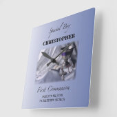 Persoonlijk, jongen, eerste communiqué blauw vierkante klok (Hoek)