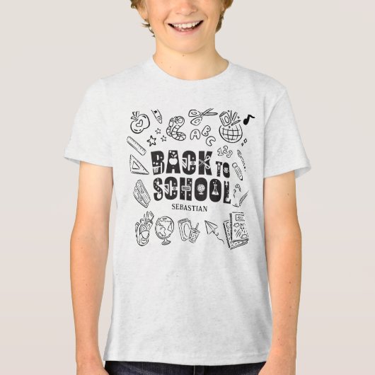 Persoonlijk jongens terug naar school Doodle Tri-Blend Shirt (Voorkant)