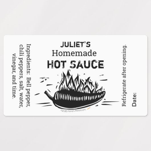 Persoonlijk Jouw naam Homemade Hot Sauce Linocut Labels (Design 1)