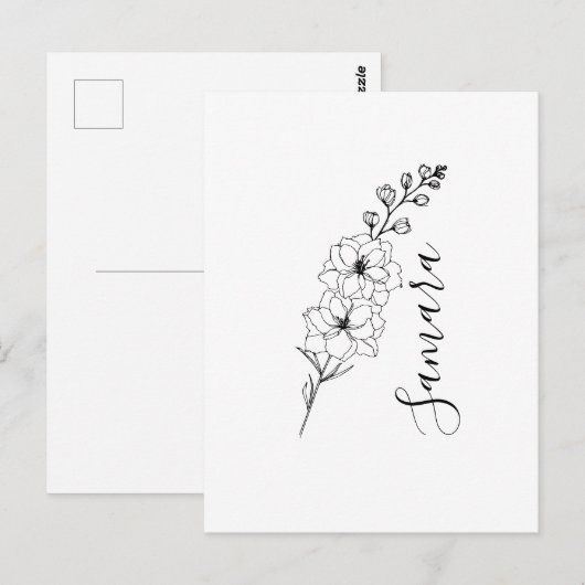 Persoonlijk juli delfinium geboortebloem cadeau vo briefkaart (Voorkant / Achterkant)