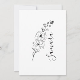 Persoonlijk juli delfinium geboortebloem cadeau vo kaart