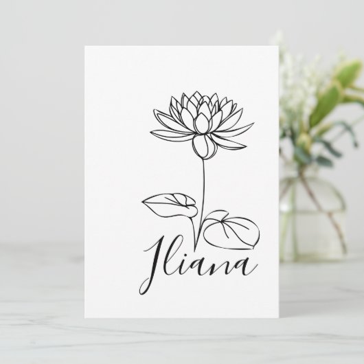 Persoonlijk juli waterlelie geboortebloem cadeau v kaart (Staand voorkant)
