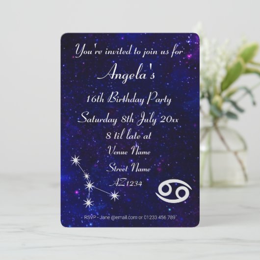 Persoonlijk Kanker-sterrenbeeld Galaxy-feest Kaart (Staand voorkant)