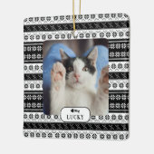 Persoonlijk kat zwart breipatroon huisdier foto keramisch ornament (Links)