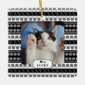 Persoonlijk kat zwart breipatroon huisdier foto keramisch ornament (Voorkant)