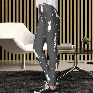 Persoonlijk kattenliefhebber grijs en wit kattenpa leggings
