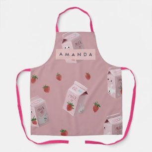 Persoonlijk Kawaii Aardbeimelk Patroon Schort