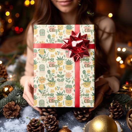 Persoonlijk Kawaii Cactus en Succulent Geschenkpap Cadeaupapier
