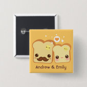 Persoonlijk - Kawaii schattig toasts koppel Vierkante Button 5,1 Cm (Voorkant /achterkant)
