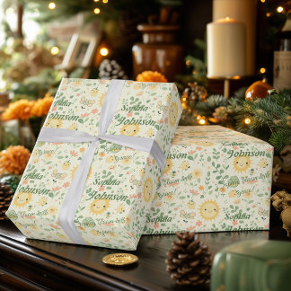 Persoonlijk Kawaii Zon en Bloemen Cadeaupapier kin