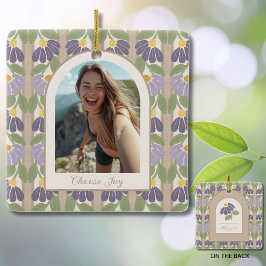 Persoonlijk keramisch fotoornament met bloemmotief ornament