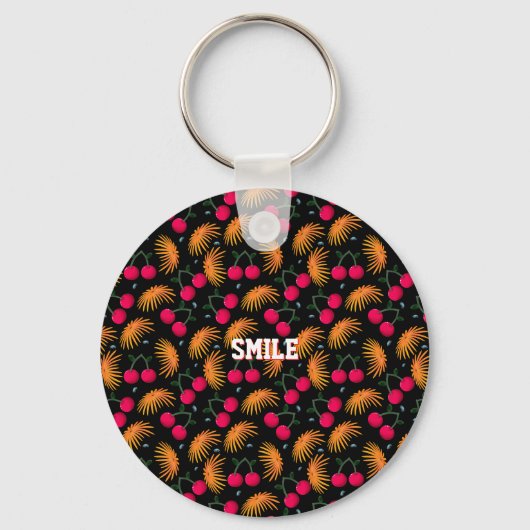 Persoonlijk kersen bloemmotief cadeau sleutelhanger (Voorkant)