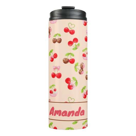 Persoonlijk kersen dessertpatroon Cute naam Thermosbeker (Voorkant)