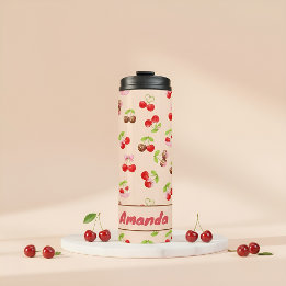 Persoonlijk kersen dessertpatroon Cute naam Thermosbeker