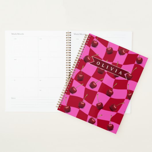 Persoonlijk Kersenruit Retro Aangepaste Naam Planner (Display)