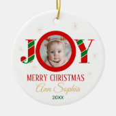Persoonlijk Kerst-foto met 'Joy' Keramisch Ornament (Voorkant)