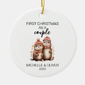 Persoonlijk Kerst Otter Koppel Keramisch Ornament (Voorkant)