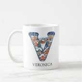 Persoonlijk Kerst Winterdorp Monogram V Koffiemok (Links)