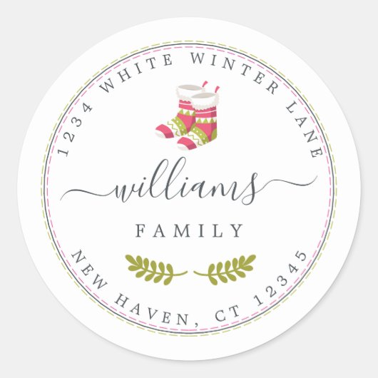 Persoonlijk Kerstadres van het gezin Ronde Sticker (Voorkant)