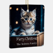 Persoonlijk kerstbericht Kerstkatje Keramisch Ornament (Rechts)