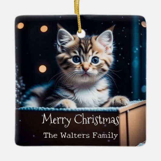 Persoonlijk kerstbericht Kerstkatje Keramisch Ornament (Voorkant)