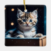 Persoonlijk kerstbericht Kerstkatje Keramisch Ornament (Voorkant)