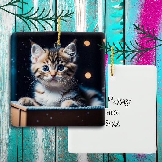 Persoonlijk kerstbericht Kerstkatje Keramisch Ornament