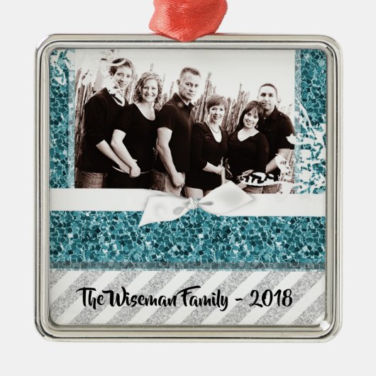 Persoonlijk kerstblauw Glitter PHOTO Ornament (Voorkant)