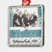 Persoonlijk kerstblauw Glitter PHOTO Ornament (Links)