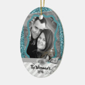 Persoonlijk kerstblauw Glitter PHOTO Ornament (Links)