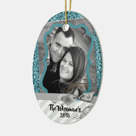 Persoonlijk kerstblauw Glitter PHOTO Ornament (Links)