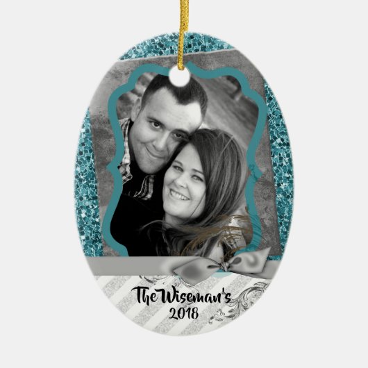 Persoonlijk kerstblauw Glitter PHOTO Ornament (Voorkant)