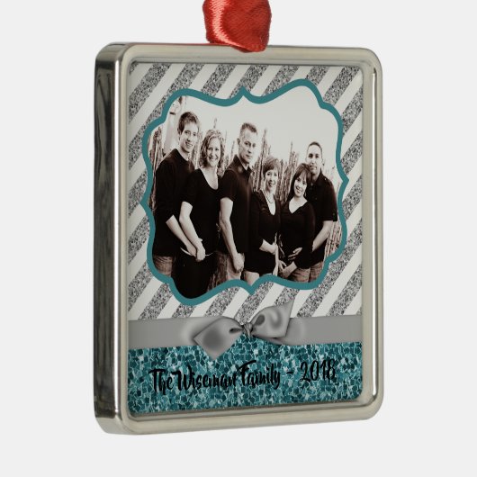Persoonlijk kerstblauw Glitter PHOTO Ornament (Rechts)