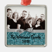 Persoonlijk kerstblauw Glitter PHOTO Ornament (Voorkant)
