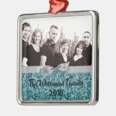Persoonlijk kerstblauw Glitter PHOTO Ornament (Links)