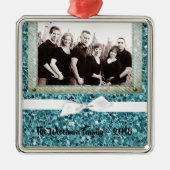 Persoonlijk kerstblauw Glitter PHOTO Ornament (Voorkant)