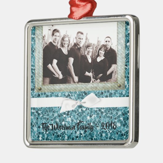 Persoonlijk kerstblauw Glitter PHOTO Ornament (Links)