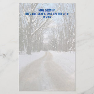 Persoonlijk kerstbriefpapier met winterweg briefpapier