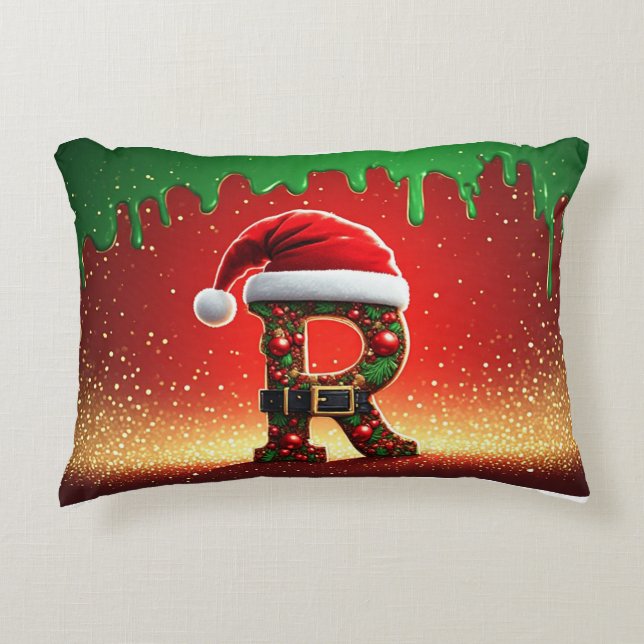 Persoonlijk Kerstcadeau Monogram R Accent Kussen (Voorkant)