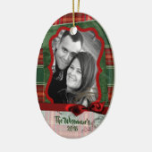 Persoonlijk kerstcadeau Tartan FOTO-versiering Keramisch Ornament (Links)